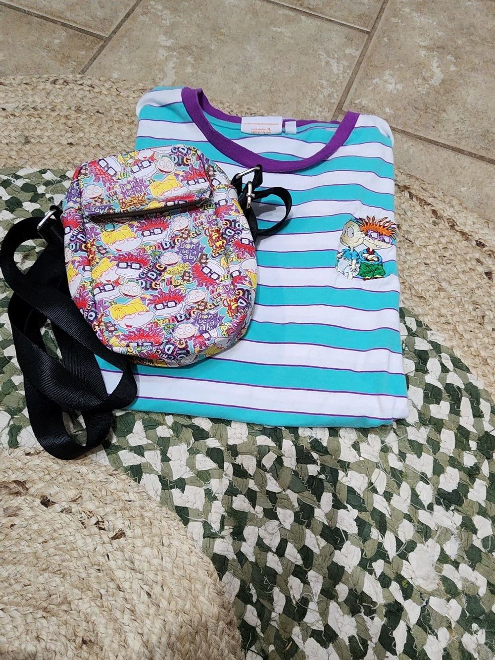 Nickelodeon Rugrats Bundle: Embroidered Tommy & Chuckie Shirt XL & Crossbody BD